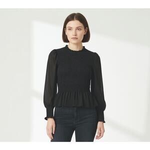 WAYF Anthropologie Smocked Long Sleeve Peplum Blouse Top S Victorian Goth Whimsy